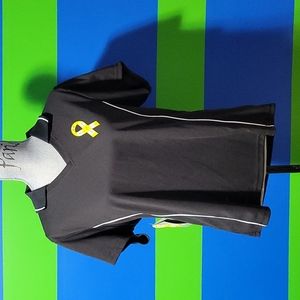 Black V-Neck Women's Top with Yellow Ribbon Accent